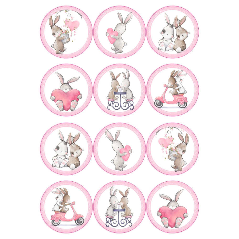 Nyuszik szívvel kerékpár matrica, pink - 12 db-os