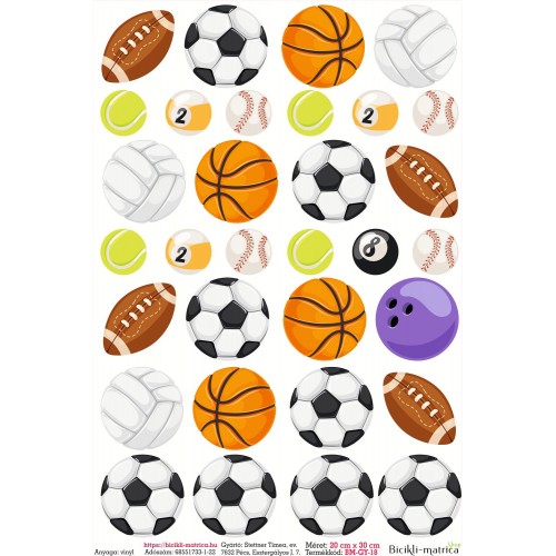Sport gyerek bicikli matrica (foci, kosár, baseball) - 32 db-os