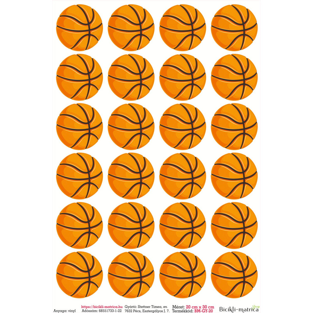 Kosárlabda gyerek kerékpár matrica - 24 db-os