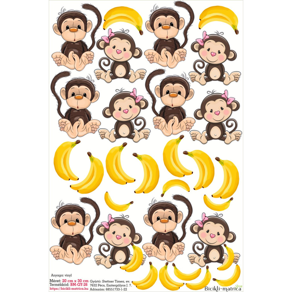 Majmos, banános gyerek bicikli matrica - 25 db-os
