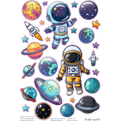 Űrhajós, Asztronautás, Bolygós gyerek kerékpár matrica szett - 27 db-os