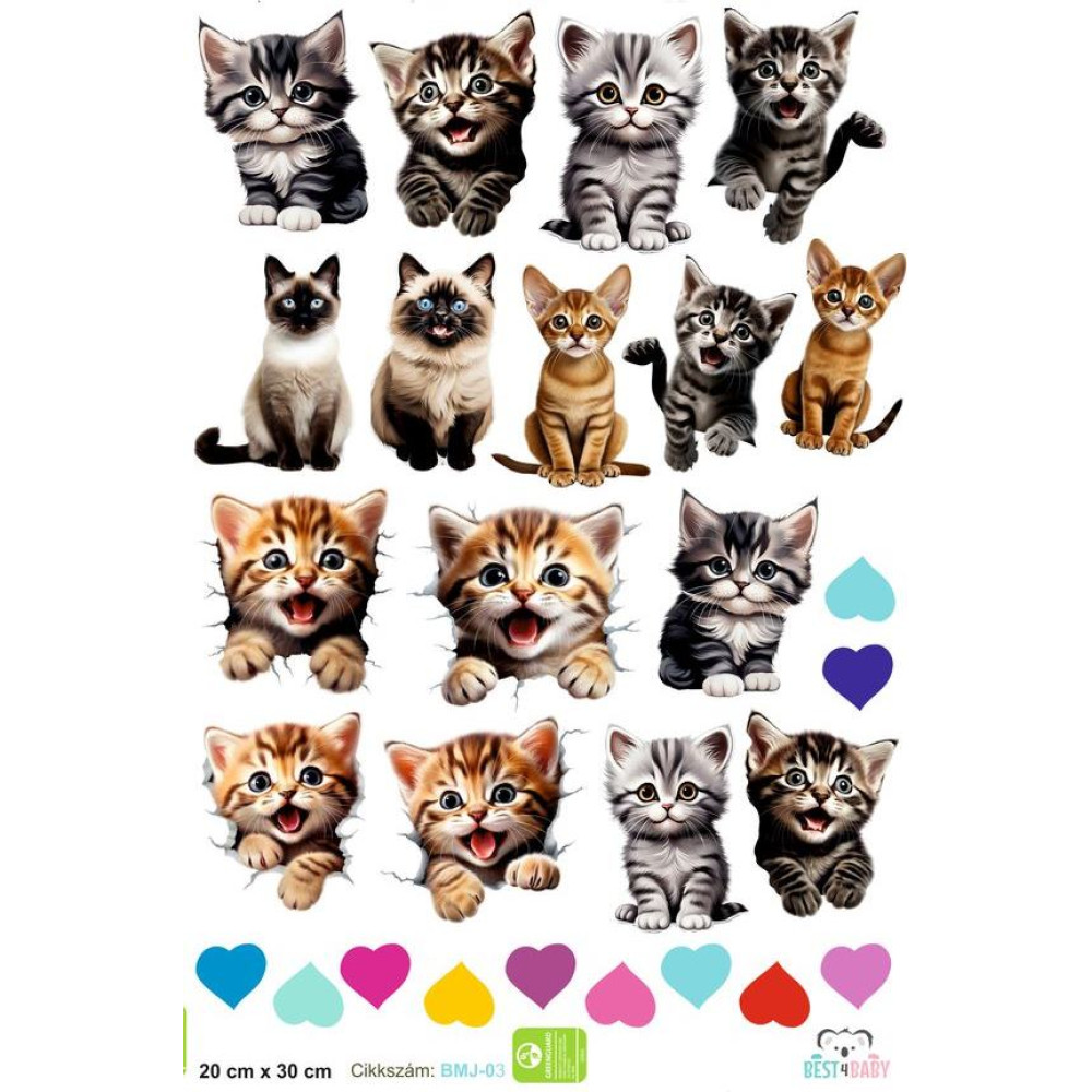 Fotó hatású macskás gyerek kerékpár matrica - 27 db-os