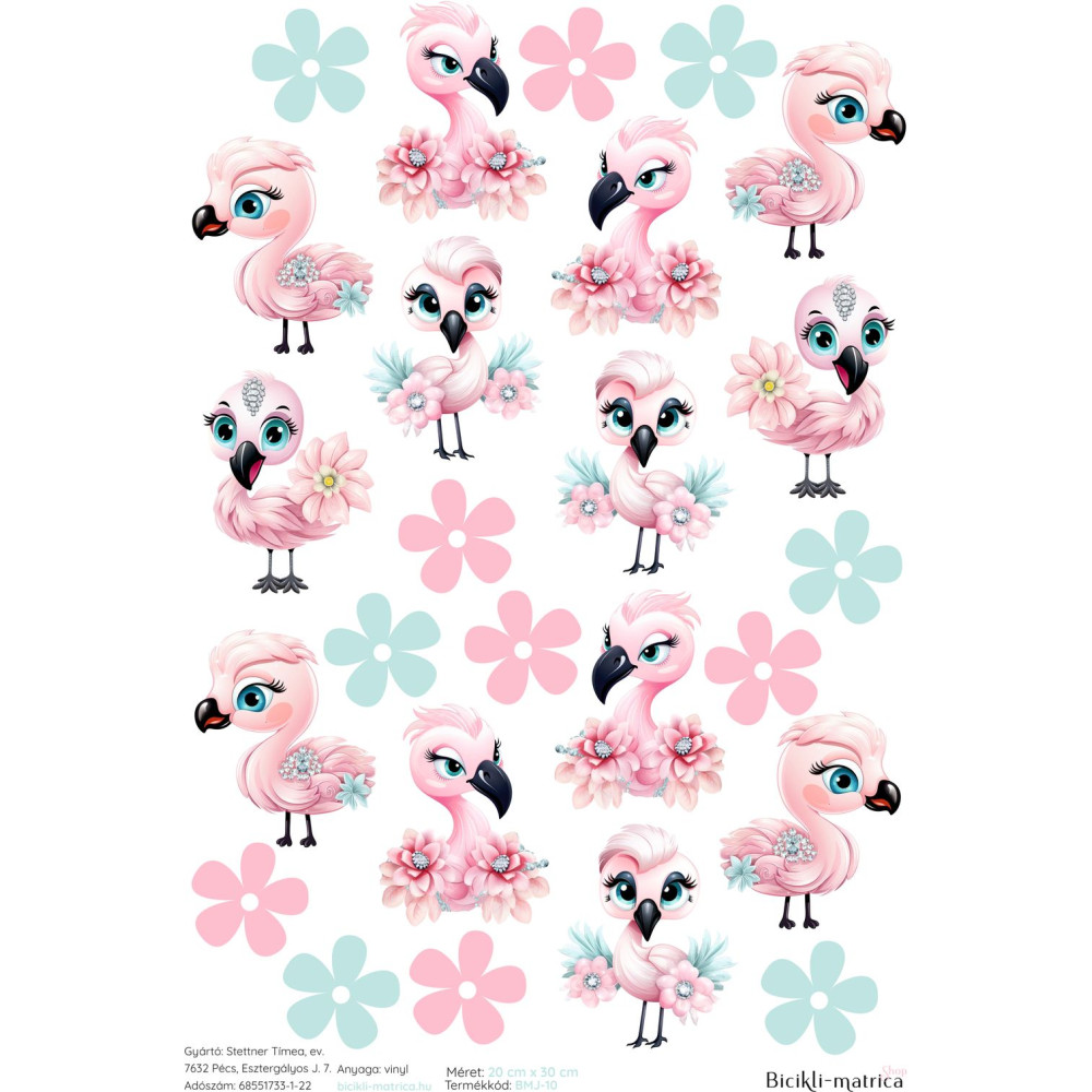 Flamingós kislány gyerek bicikli matrica - 25 db-os