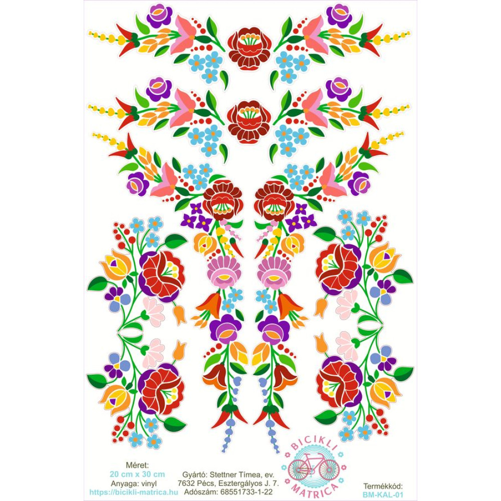 Kalocsai kerékpár matrica - 6 db-os