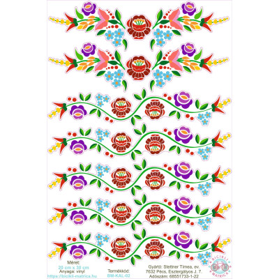 Kalocsai virágos bicikli matrica - 7 db-os