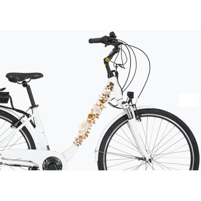Arany és fehér virágos női kerékpár matrica - 4 db-os szett