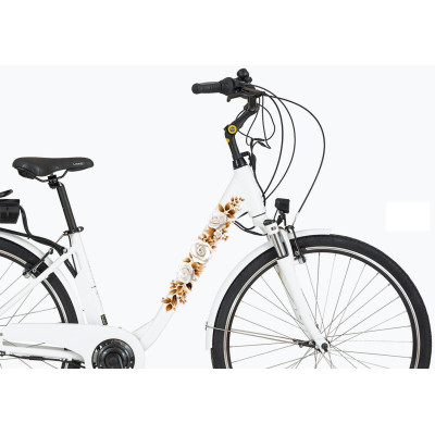 Aranybarna leveles fehér rózsás virágos női kerékpár matrica - 4 db-os szett