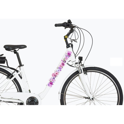 Lila és rózsaszín virágos női kerékpár matrica - 6 db-os szett