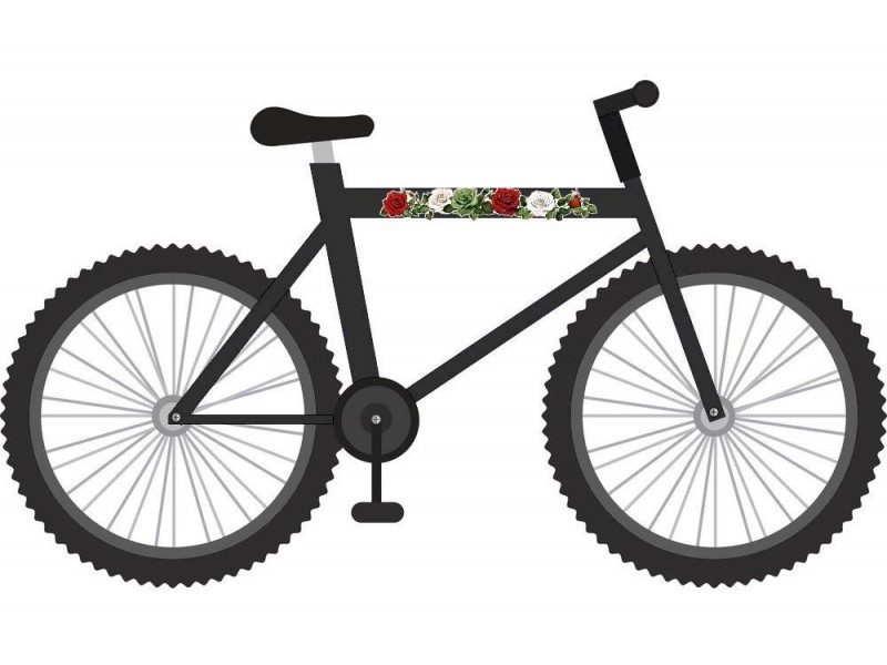 Piros, fehér, zöld rózsa virágos női bicikli matrica - 4 db-os szett