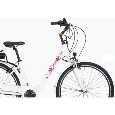 Női piros virágos kerékpár matrica PRÉMIUM) - 2 db