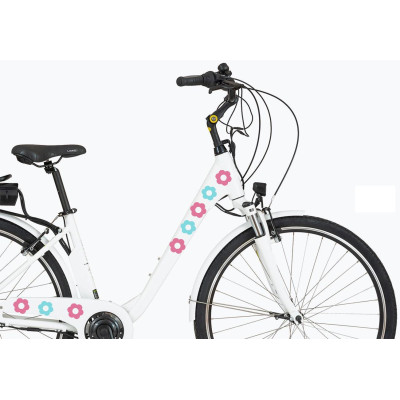 Türkiz és pink virág fejes kerékpár matrica, 3-4 cm - 36 db-os