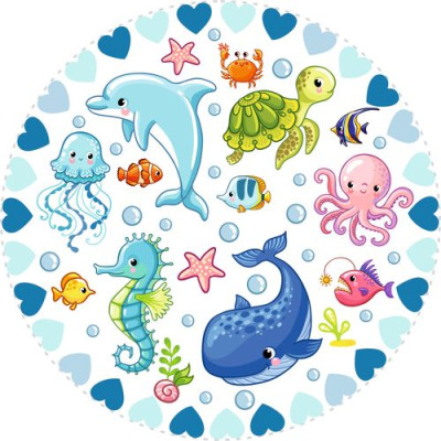 Óceán állatai kerek gyerek kerékpár matrica kormány alatti vázra