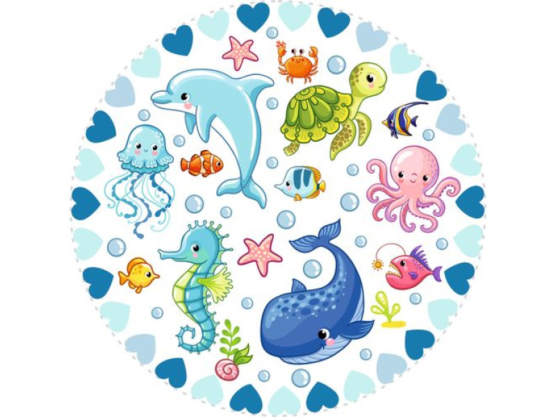 Óceán állatai kerek gyerek kerékpár matrica kormány alatti vázra