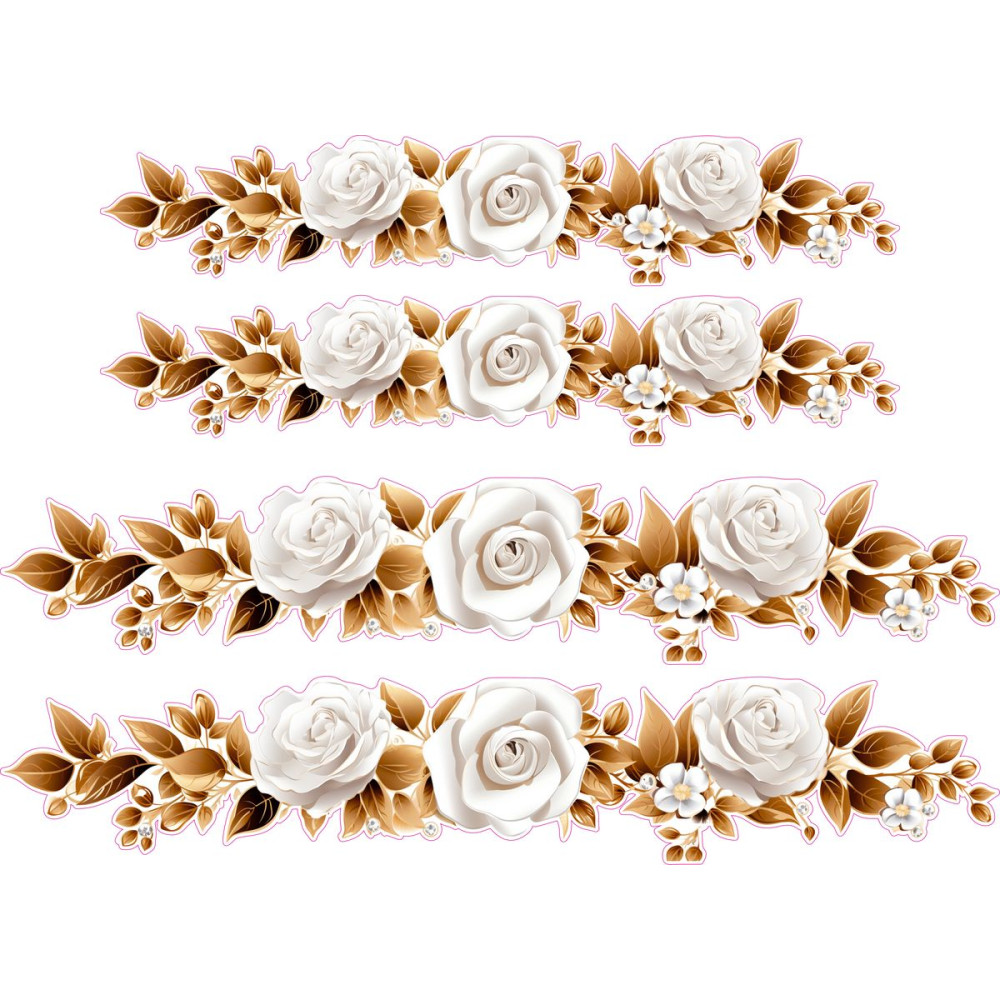 Aranybarna leveles fehér rózsás virágos női kerékpár matrica - 4 db-os szett