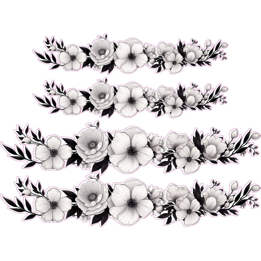 Fekete és fehér virágos női kerékpár matrica - 4 db-os szett