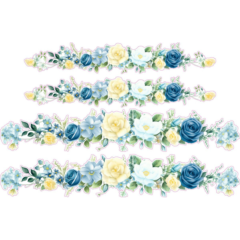 Sárga és kék rózsás női kerékpár matrica - 4 db-os szett Sárga és kék rózsás női kerékpár matrica - 4 db-os szett