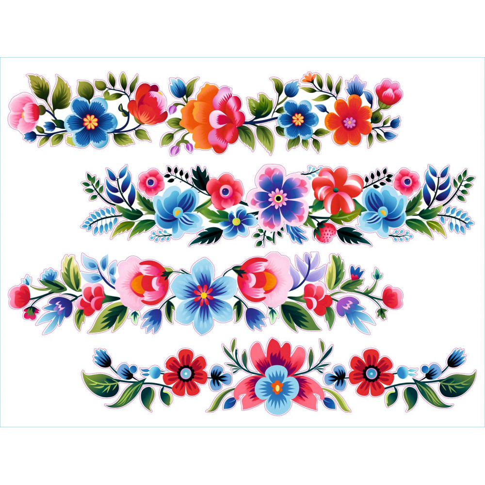 Népi motivumos, virágos női kerékpár matrica - 4 db-os szett