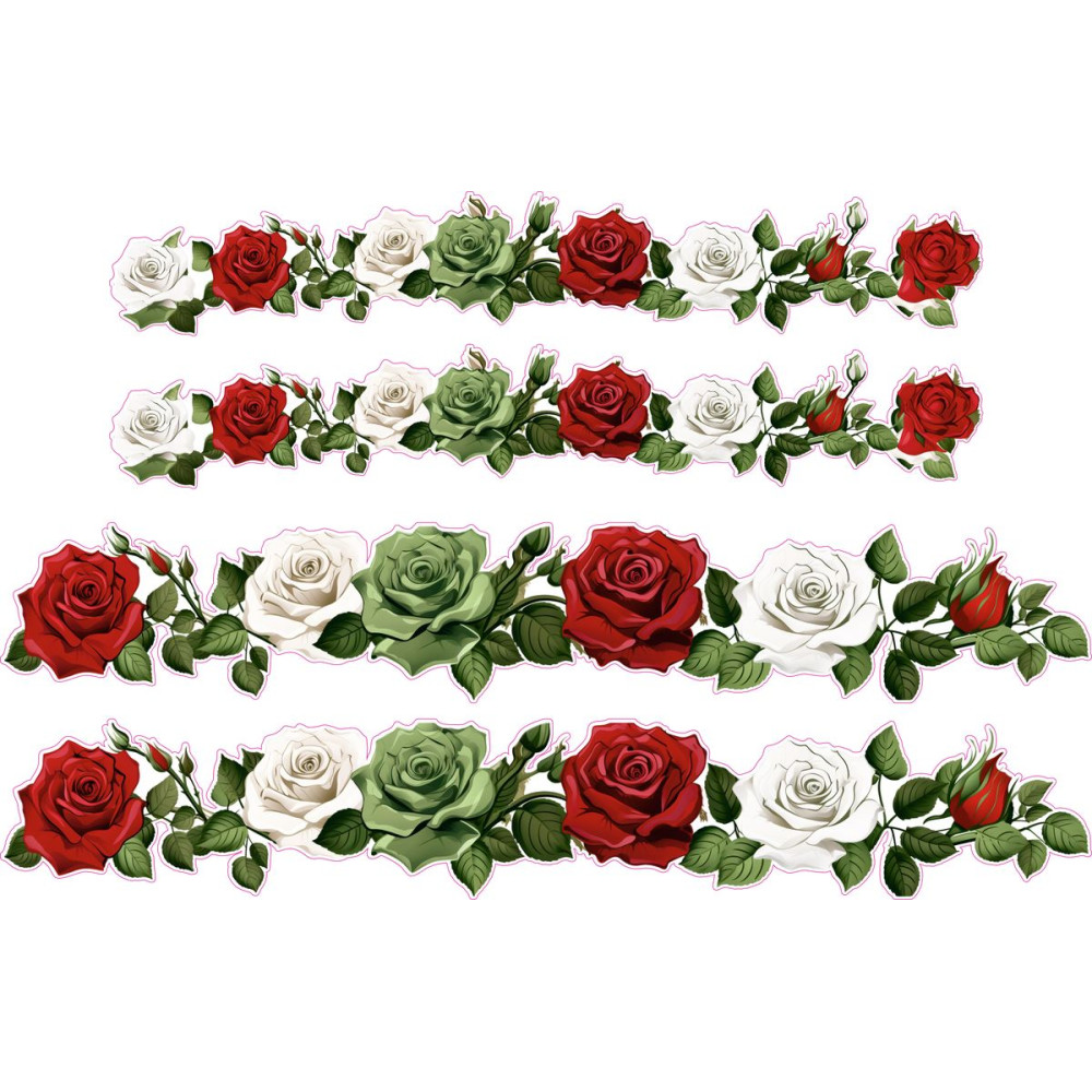 Piros, fehér, zöld rózsa virágos női bicikli matrica - 4 db-os szett Piros, fehér, zöld rózsa virágos női bicikli matrica - 4 db-os szett
