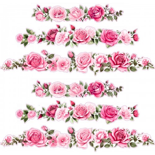 Pink rózsás és sok virágos női kerékpár matrica - 6 db-os szett