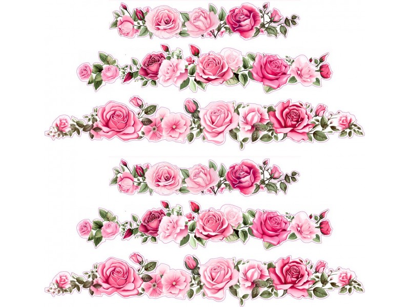Pink rózsás és sok virágos női kerékpár matrica - 6 db-os szett
