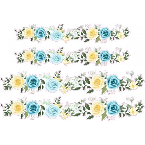 Türkizkék és sárga rózsás, virágos női kerékpár matrica - 4 db-os szett Türkizkék és sárga rózsás, virágos női kerékpár matrica - 4 db-os szett