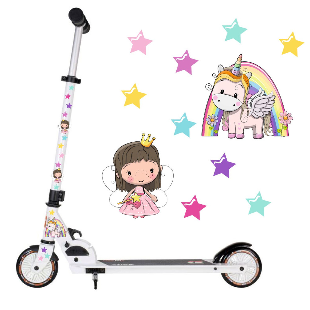 Királylány, unikornis, szivárvány gyerek roller matrica - 30 db-os szett