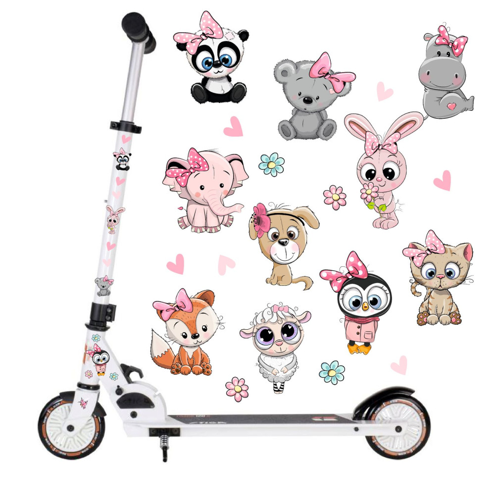 Kislány állatos gyerek roller matrica - 42 db-os szett