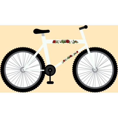 Piros, fehér, zöld rózsa virágos női bicikli matrica - 4 db-os szett