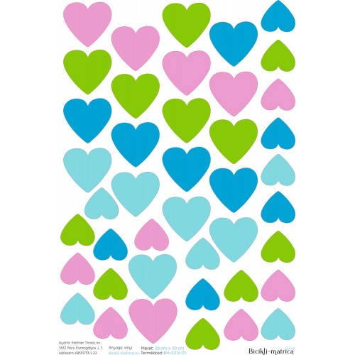 Szíves kerékpár matrica, színes  - 42 db-os Szíves kerékpár matrica, színes  - 42 db-os