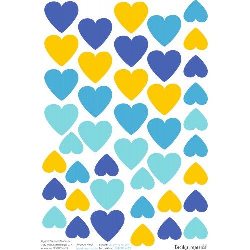 Szíves kerékpár matrica, kék, sárga  - 42 db-os