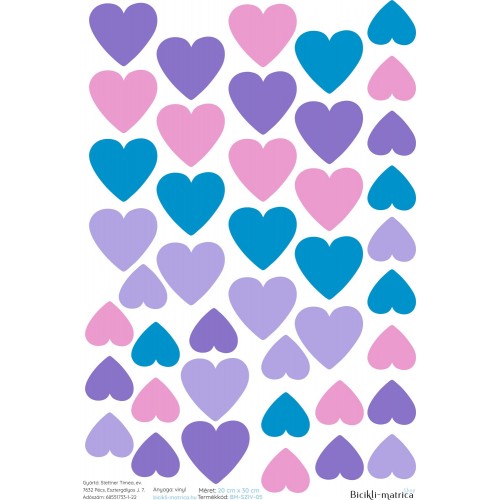 Szíves kerékpár matrica, pink, lila  - 42 db-os