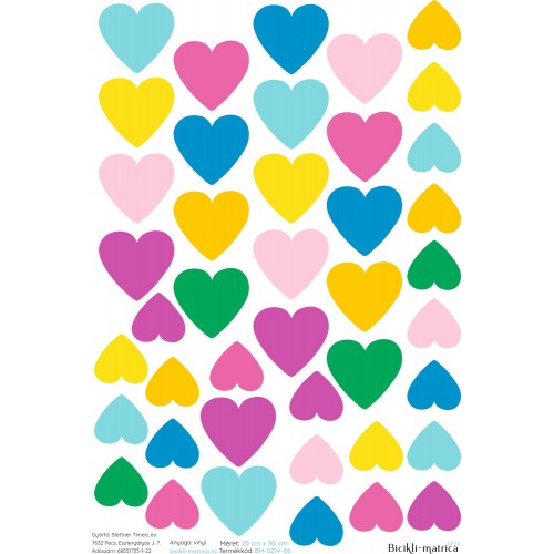 Szíves kerékpár matrica, szivárvány  - 42 db-os Szíves kerékpár matrica, szivárvány  - 42 db-os