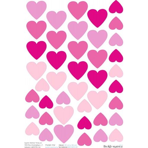 Szíves kerékpár matrica, pink, rózsaszín  - 42 db-os Szíves kerékpár matrica, pink, rózsaszín  - 42 db-os