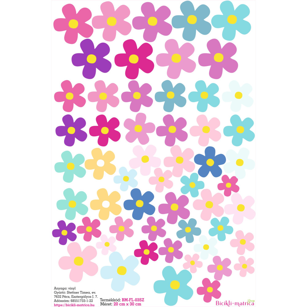 Virágos kerékpár matrica - 55 db-os Virágos kerékpár matrica - 55 db-os
