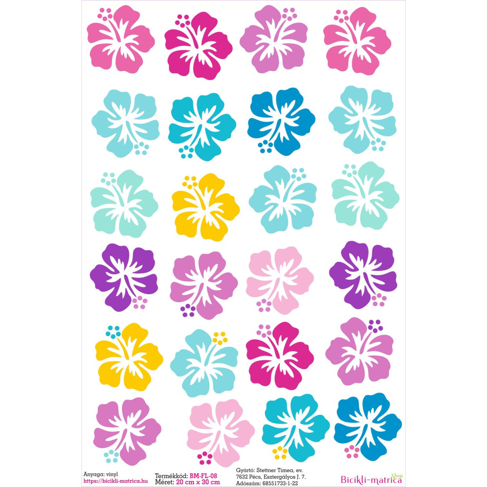 Hawaii virág fejes kerékpár matrica, 4 cm - 24 db-os