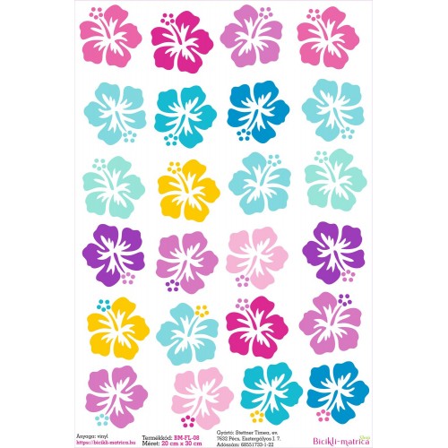 Hawaii virág fejes kerékpár matrica, 4 cm - 24 db-os