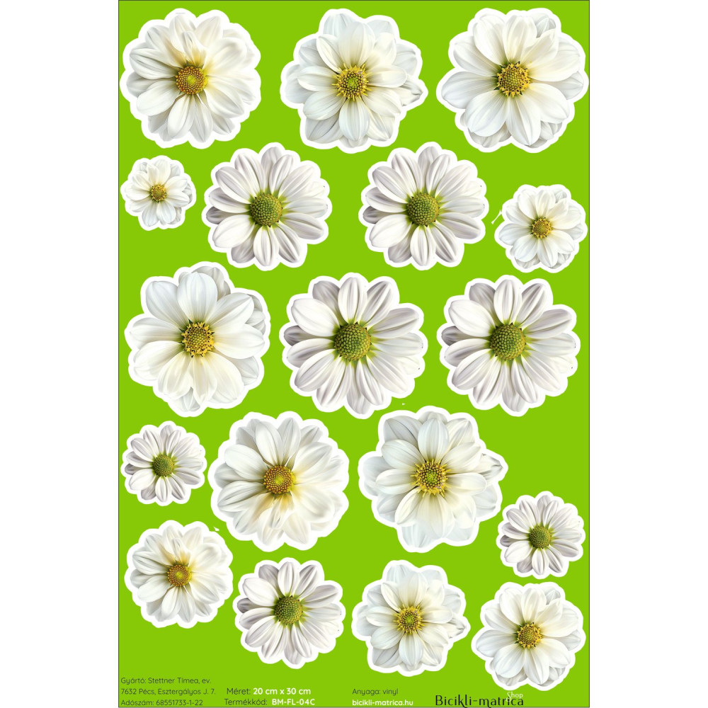 Margaréta fehér virágos bicikli matrica - 18 db-os