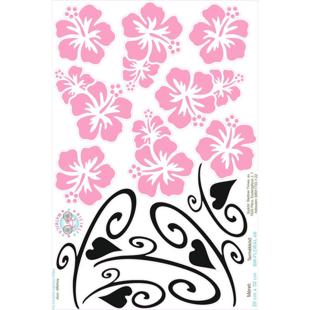 Hawaii virágos bicikli matrica, rózsaszín - 17 db-os