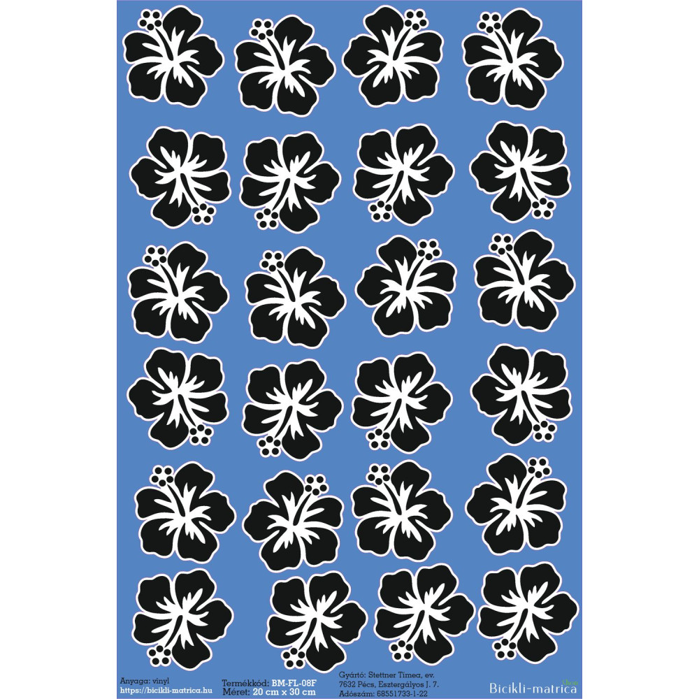 Hawaii virág fejes kerékpár matrica, fekete-fehér 4 cm - 24 db-os