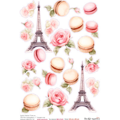 Párizsi Eiffel torony kerékpár matrica, vintage, macaron, rose - 21 db-os