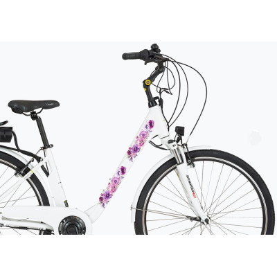 Lila pünkösdirózsa virágos női kerékpár matrica - 4 db-os szett