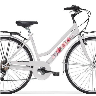 Piros, szürke virágos női kerékpár matrica - 4 db-os szett